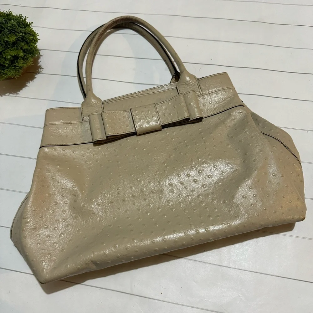 Kate Spade ♠️‎ Charm City Bow Ostrich Leather Diehl Sidewalk Tote Bag Purse